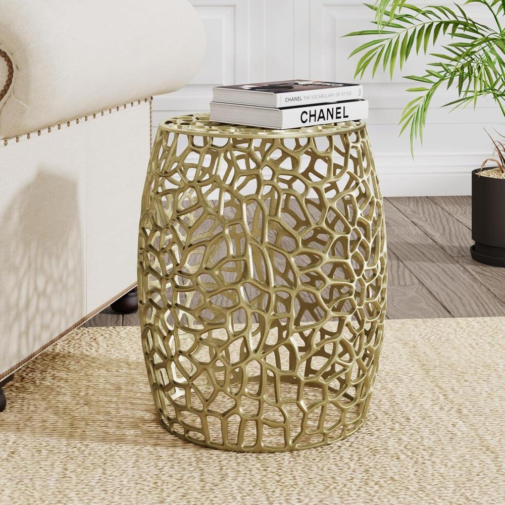 imageChristopher Knight Home Helast Aluminium Side Table 1400 W Round Sofa Side Table Modern Indoor Accent Table for Living Room Bedroom Home Office Abstract Hollow GoldGold