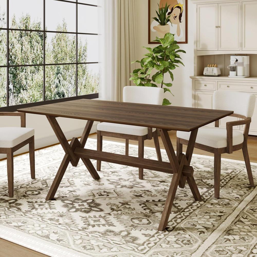 imageChristopher Knight Home Hiro 63 Inch Dining Table for 6 People Modern Farmhouse Kitchen Table with Double V Legs Wooden Rectangular Kitchen and Dining Room Furniture Home Office WalnutWalnut