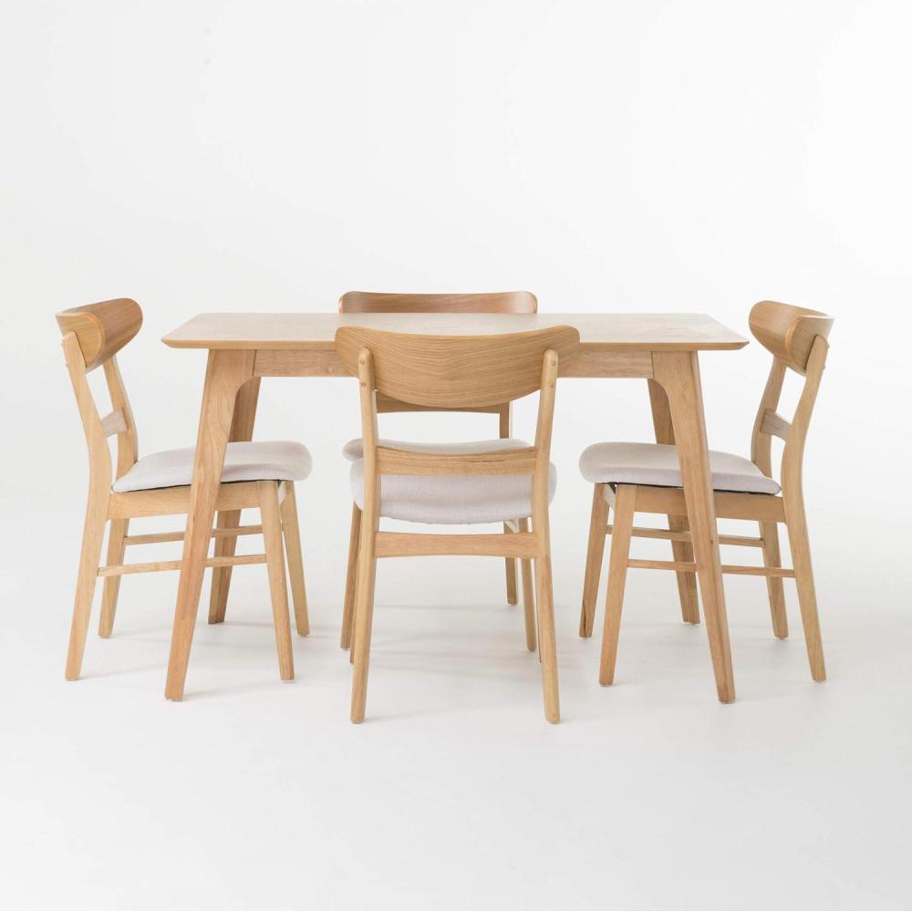 imageChristopher Knight Home Idalia 50quot Rectangular Dining Set 5Pcs Set Natural Oak  Light Beige