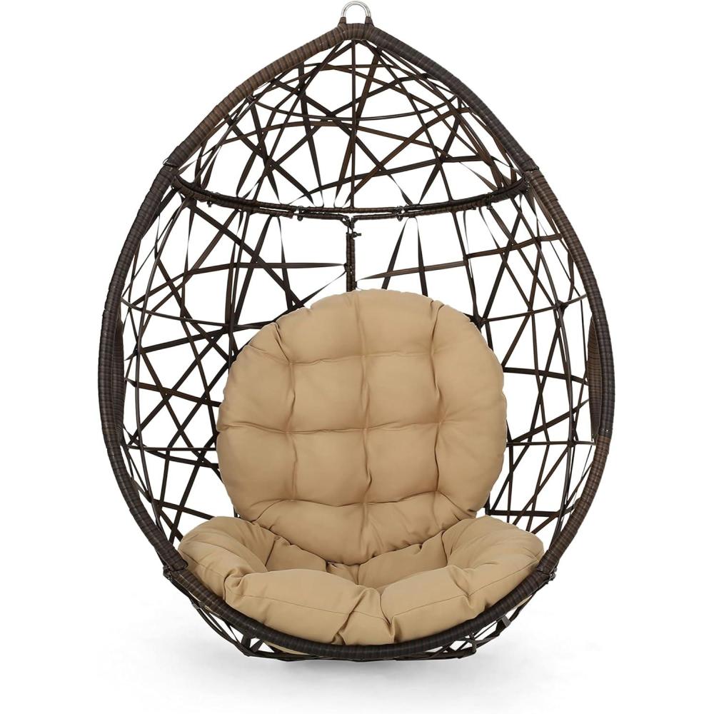 imageChristopher Knight Home Isaiah IndoorOutdoor Wicker Tear Drop Hanging Chair Stand Not Included MultiBrown and Tan