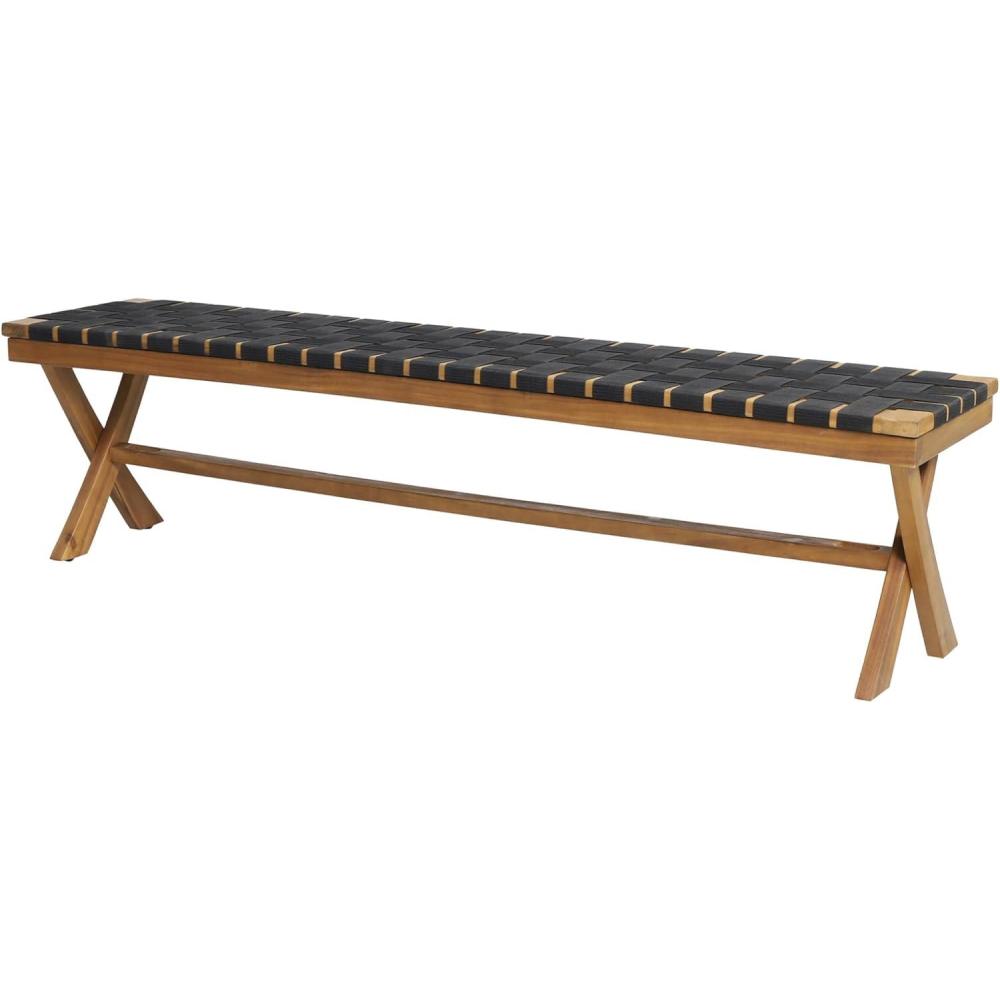 imageChristopher Knight Home Jeffery Outdoor Acacia Wood Bench with Rope Seating Black and Teak 61x1375x1625 inches