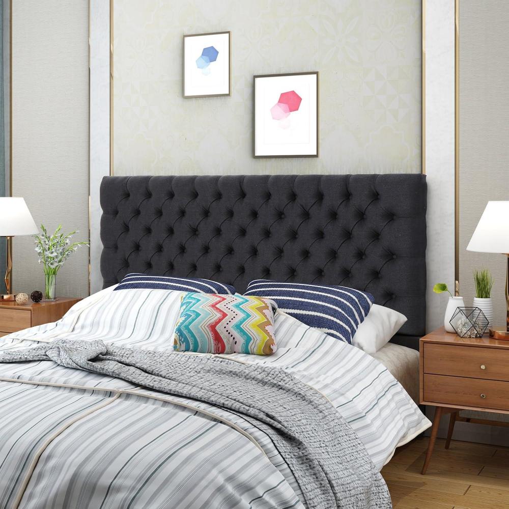 imageChristopher Knight Home Jezebel Headboard Fully Upholstered Queen Full IvoryDark Charcoal Black Steel