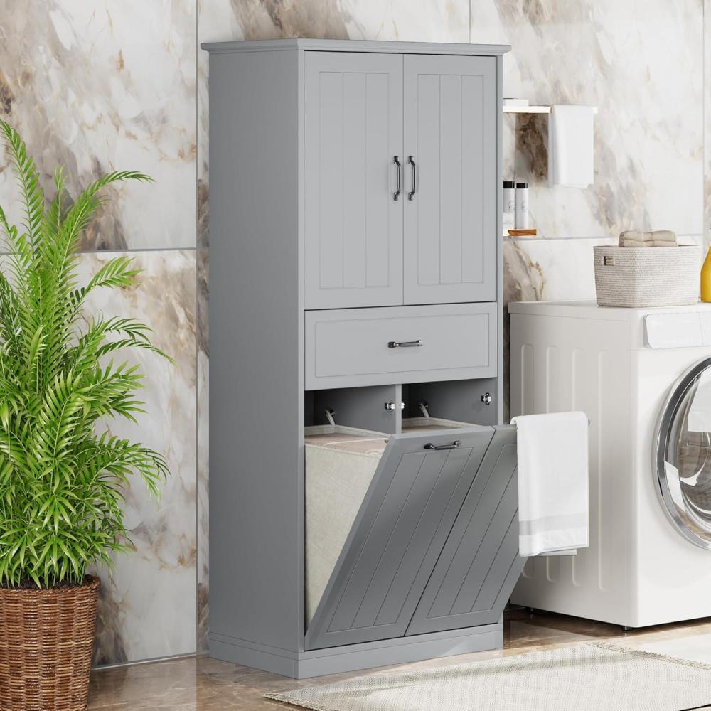 imageChristopher Knight Home Kirin Bathroom Storage Cabinet with 2 Baskets Toilet Organzier with Adjustable Shelf MDF Wood Frame SoftClosing Door SpaceSaving Furniture HotelApartment GreyGrey