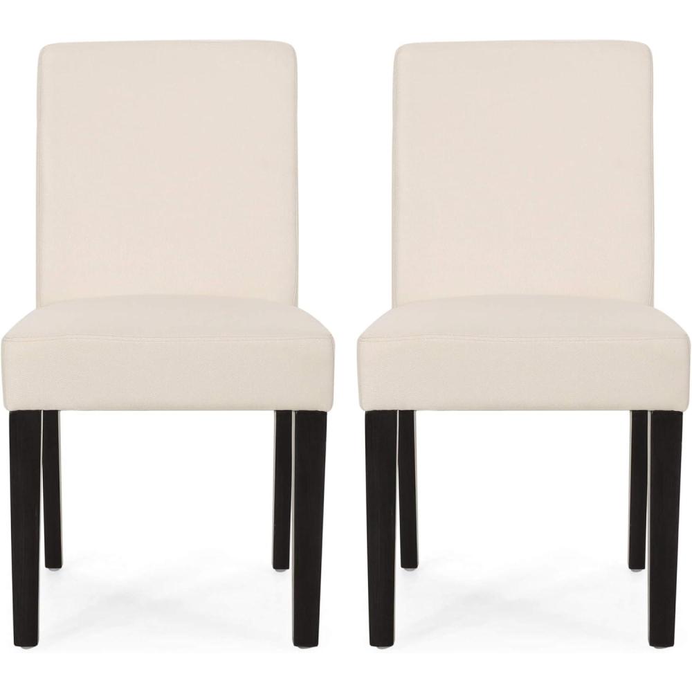 imageChristopher Knight Home Kuna Contemporary Upholstered Dining Chair Set of 2 Beige Weathered BrownBeige Espresso