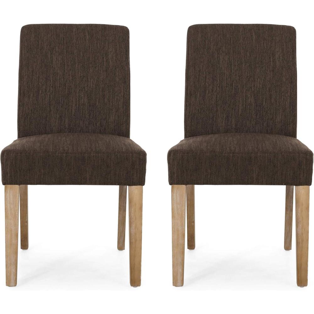 imageChristopher Knight Home Kuna Contemporary Upholstered Dining Chair Set of 2 Beige Weathered BrownBrown Dark Brown