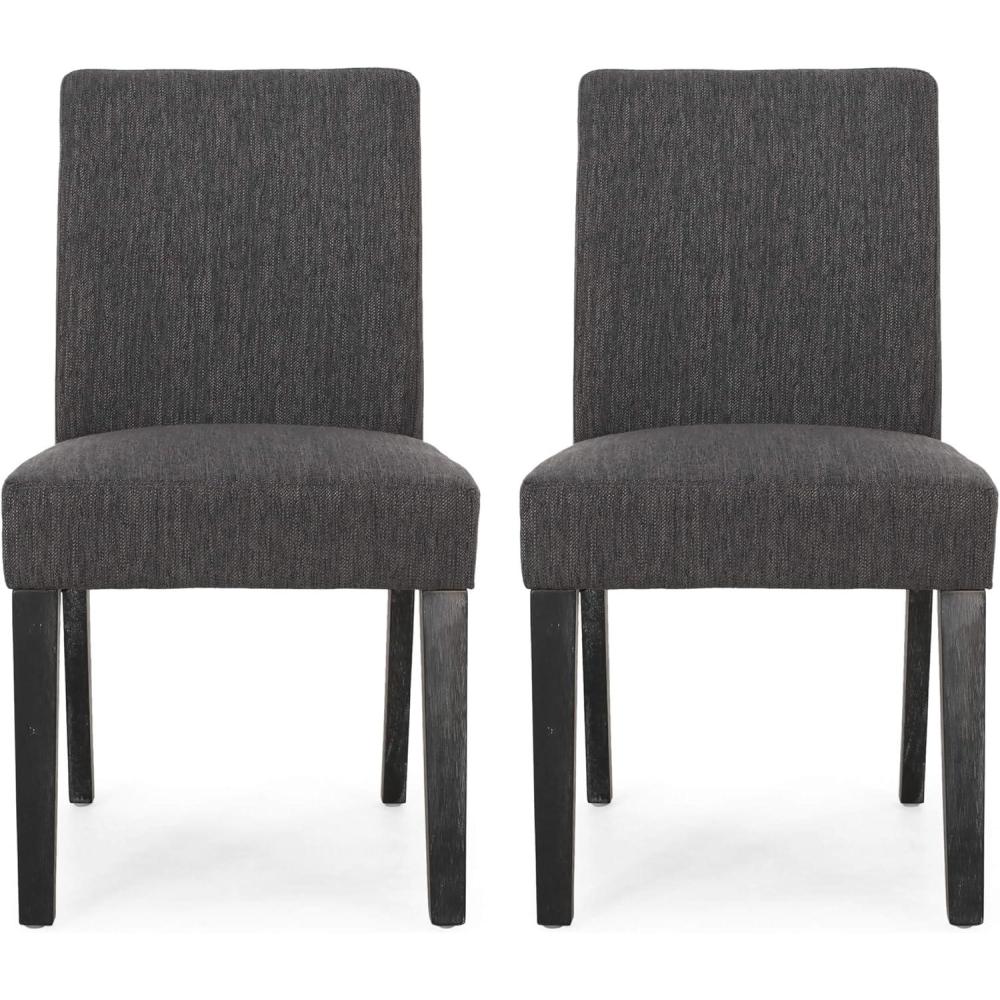 imageChristopher Knight Home Kuna Contemporary Upholstered Dining Chair Set of 2 Beige Weathered BrownCharcoal Gray
