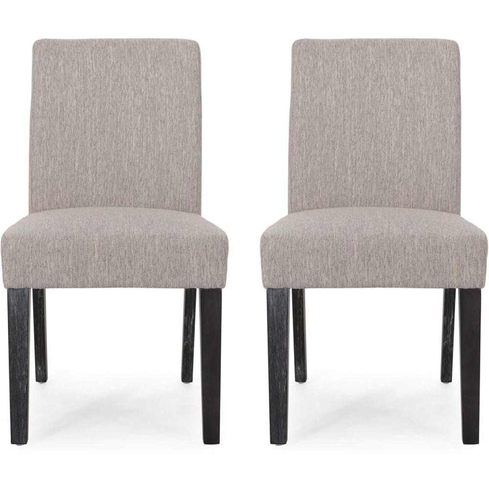 imageChristopher Knight Home Kuna Contemporary Upholstered Dining Chair Set of 2 Beige  Weathered BrownLight Grey  Dark Brown