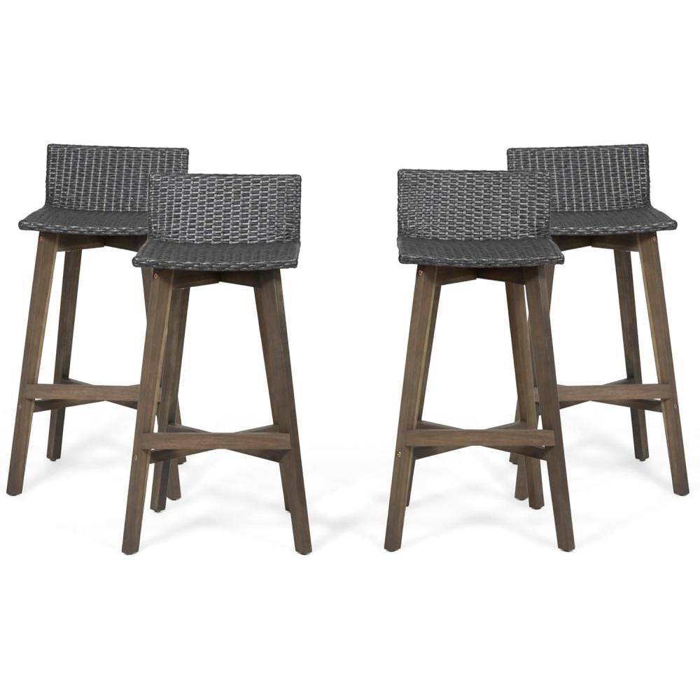 imageChristopher Knight Home La Brea Outdoor Wood ampamp Wicker Barstools Set of 4 Gray