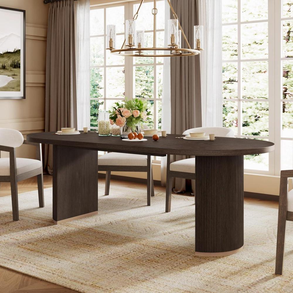 imageChristopher Knight Home Lancas Modern Minimalist Wooden Indoor Dining Table Oval Top Dining Table Set for 6 Pedestal Dining RoomKitchen Table Ideal for RestaurantFamily Gatherings Light AshDark Brown