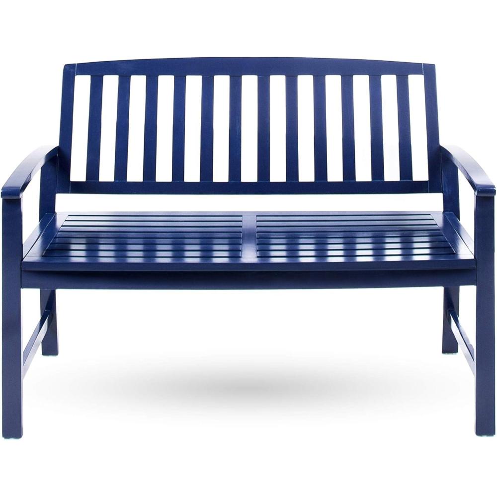 imageChristopher Knight Home Laurel Farmhouse Cottage Acacia Wood Bench Pu Navy Blue