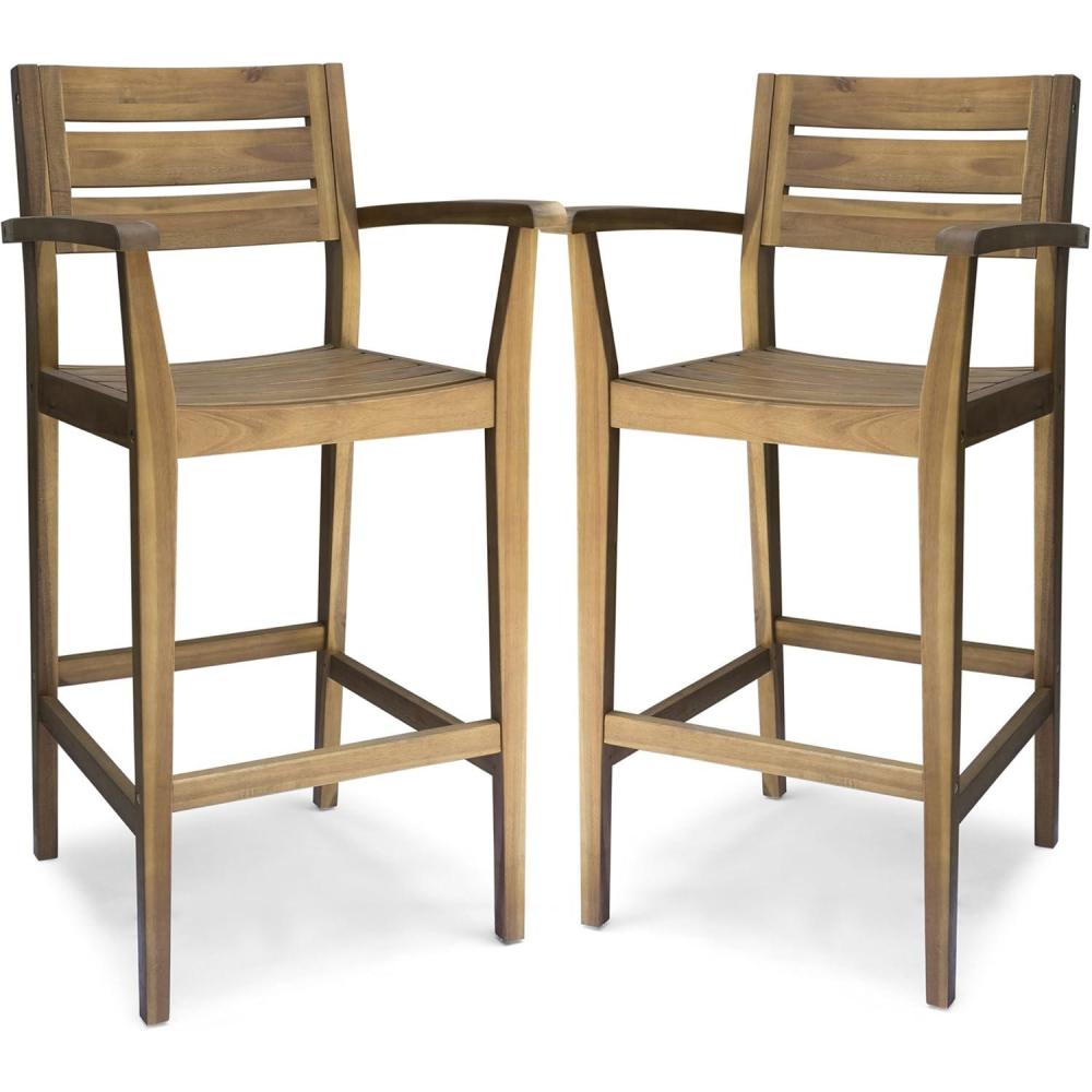 imageChristopher Knight Home Lera Outdoor Rustic Acacia Wood Barstool Set of 2 Teak Finish