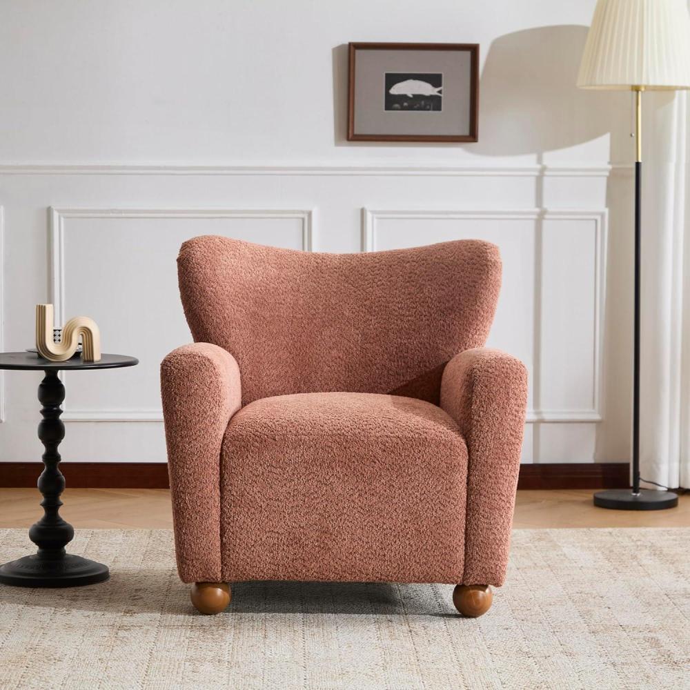 imageChristopher Knight Home Lindy Wingback Accent Chair Upholstered Armchair with Rounded Wooden Legs Curved Backrest Single Sofa Soft Cushion Seating Comfy Lounge Chair for Living Room Light BrownDusty Coral