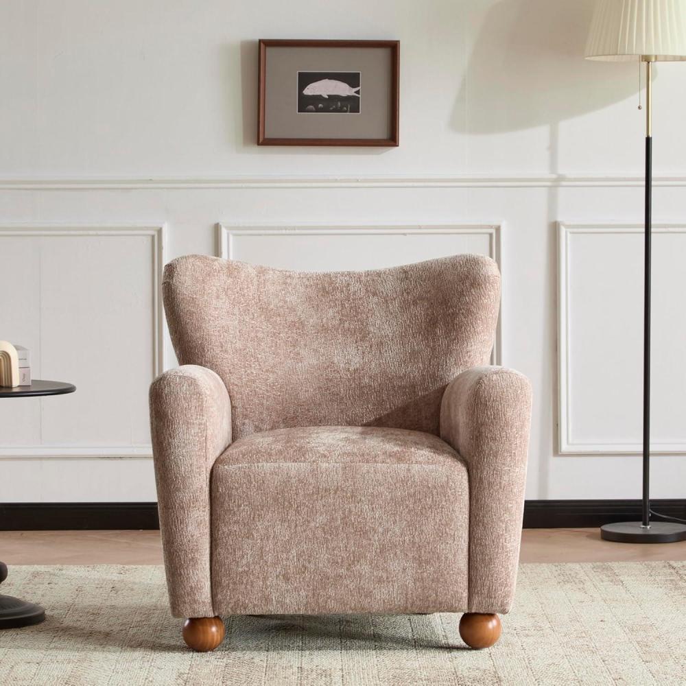 imageChristopher Knight Home Lindy Wingback Accent Chair Upholstered Armchair with Rounded Wooden Legs Curved Backrest Single Sofa Soft Cushion Seating Comfy Lounge Chair for Living Room Light BrownBeige Brown