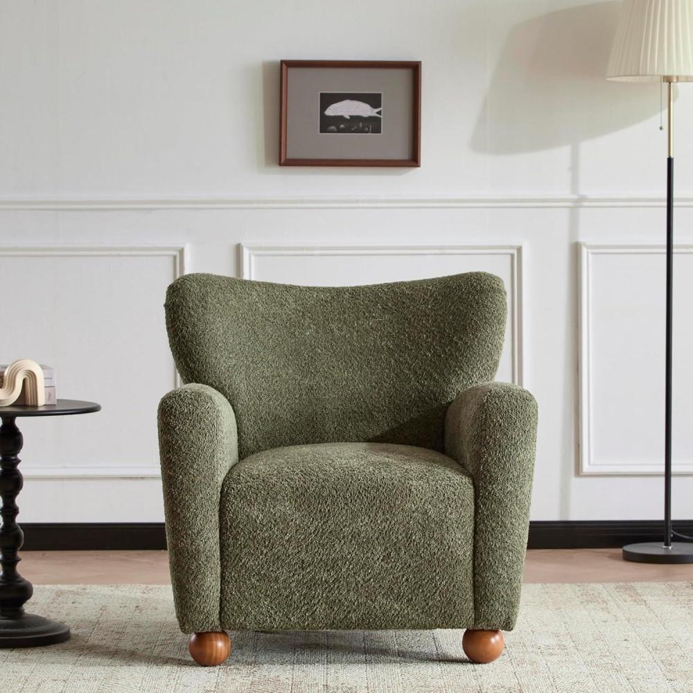 imageChristopher Knight Home Lindy Wingback Accent Chair Upholstered Armchair with Rounded Wooden Legs Curved Backrest Single Sofa Soft Cushion Seating Comfy Lounge Chair for Living Room Light BrownOlive Green