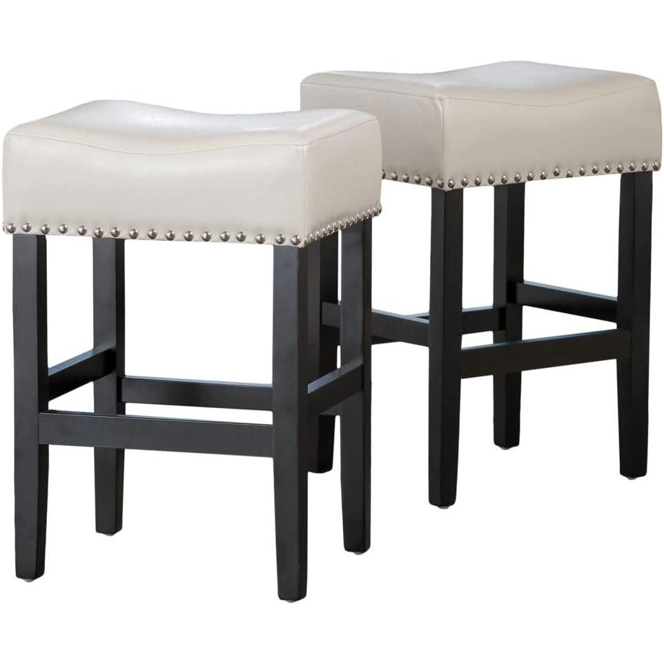 imageChristopher Knight Home Lisette Backless Leather Counter Stools 2Pcs Set Ivory