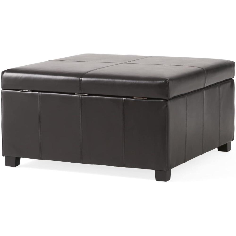 imageChristopher Knight Home Living Berkeley Brown Leather Square Storage Ottoman Espresso