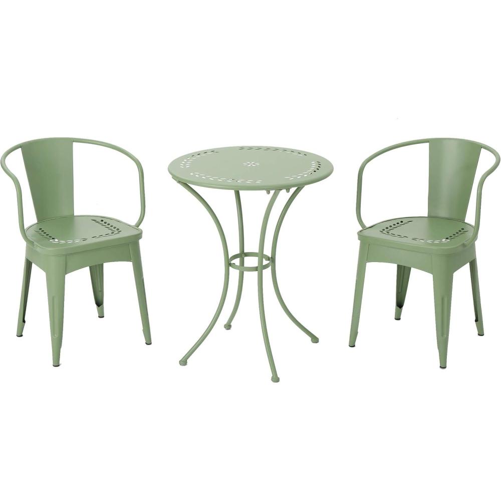 imageChristopher Knight Home Lourdes Outdoor Iron Bistro Set 3Pcs Set Matte Green FinishMatte Green Finish