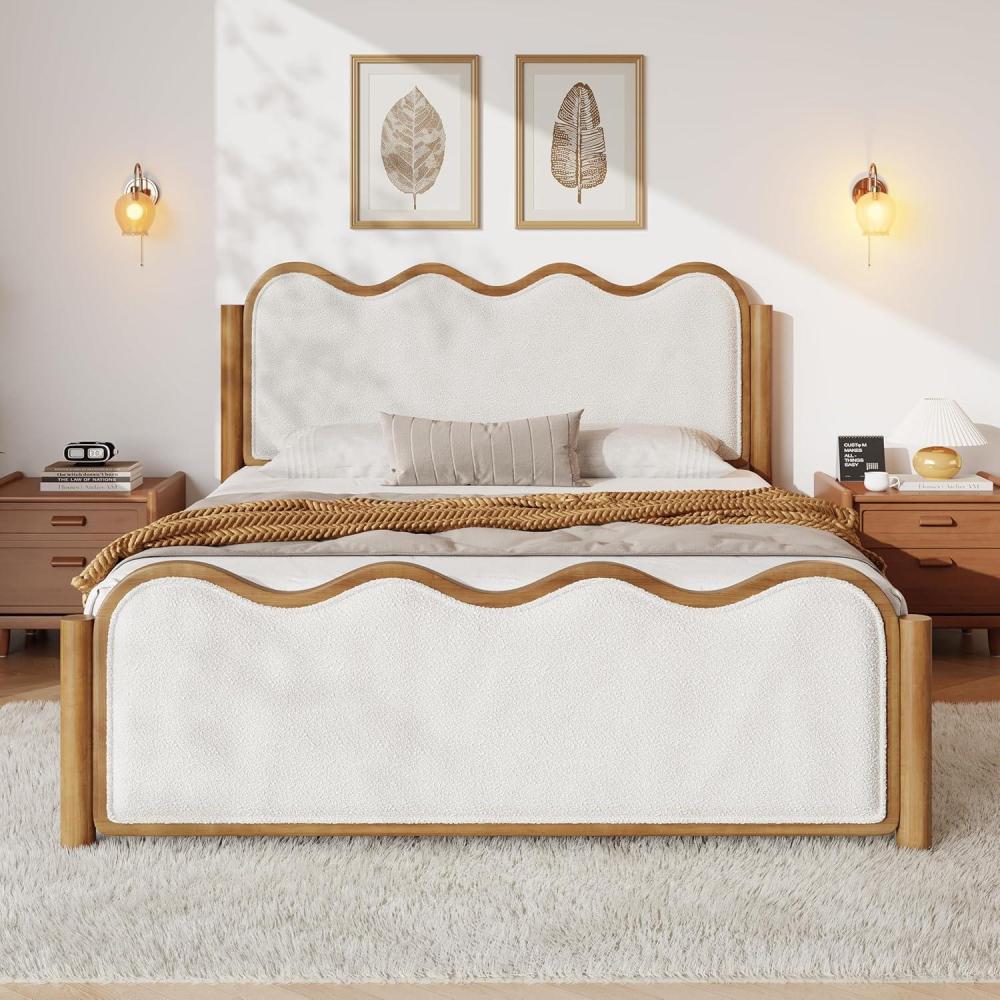 imageChristopher Knight Home Lucia Boucle Upholstered Queen Size Bed Frame with Headboard Modern Queen Bed Frame and Headboard Wooden Slats Support Easy Assembly No Box Spring Needed IvoryWalnutQueen US Standard