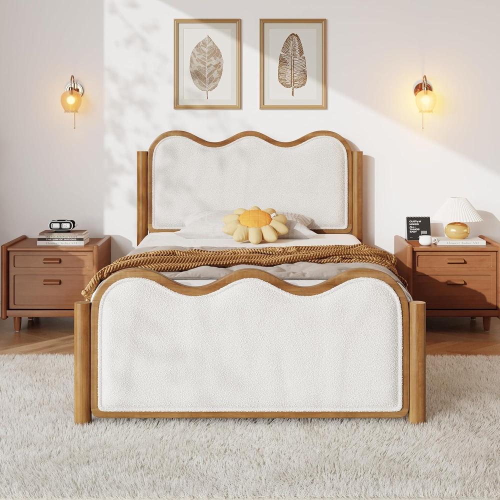 imageChristopher Knight Home Lucia Boucle Upholstered Queen Size Bed Frame with Headboard Modern Queen Bed Frame and Headboard Wooden Slats Support Easy Assembly No Box Spring Needed IvoryWalnutTwin