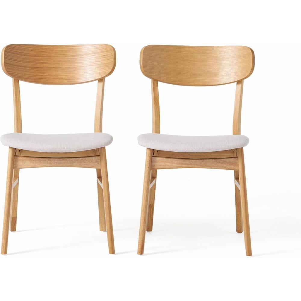 imageChristopher Knight Home Lucious Fabric  Oak Finish Dining Chairs 2Pcs Set Light Beige
