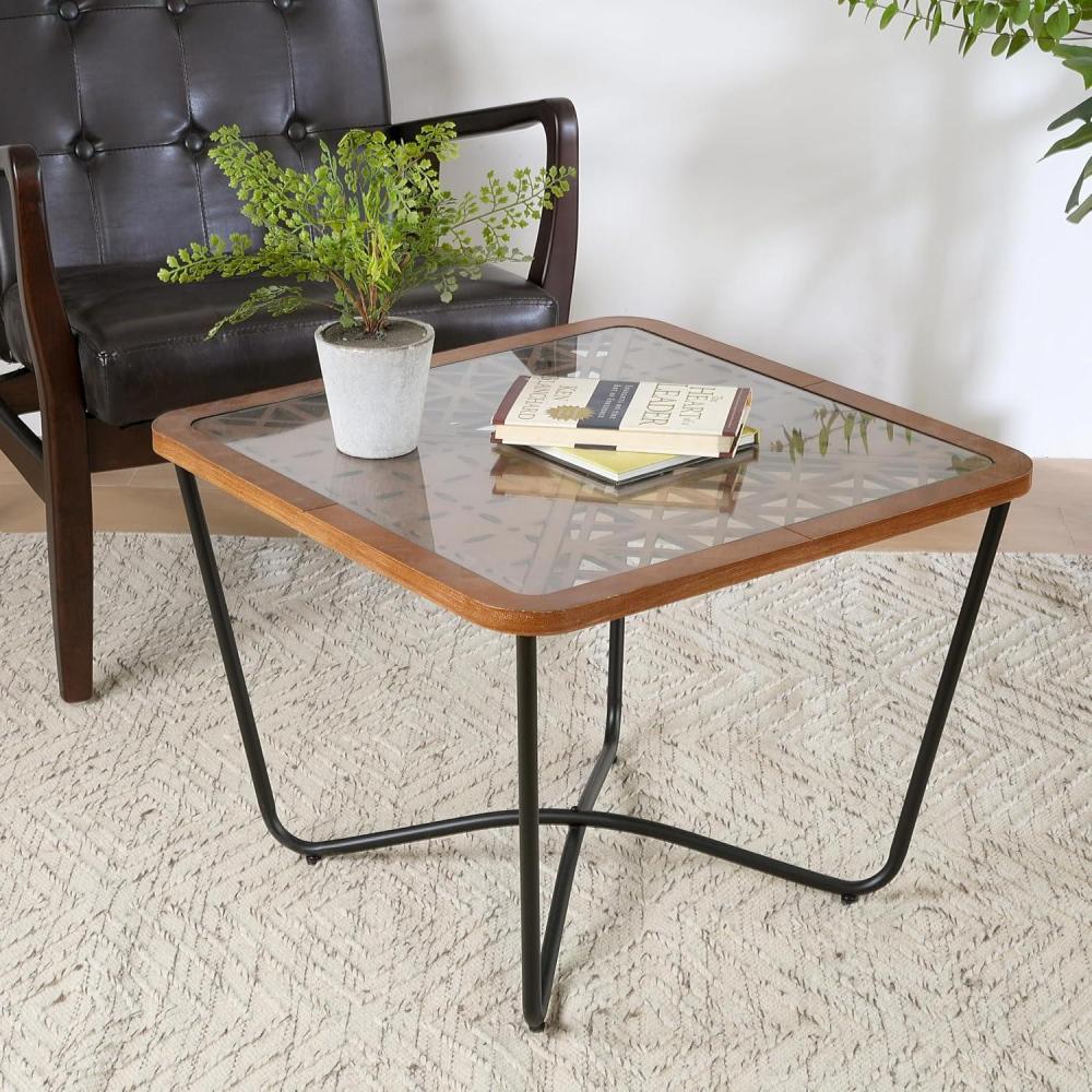 imageChristopher Knight Home Lyle Living Room Modern Industrial Square Coffee Table Glass Top Sofa Table with Wooden EdgeMetal LegCafeteria End TableMultipurpose Side Table for Home OfficeBrownBlack