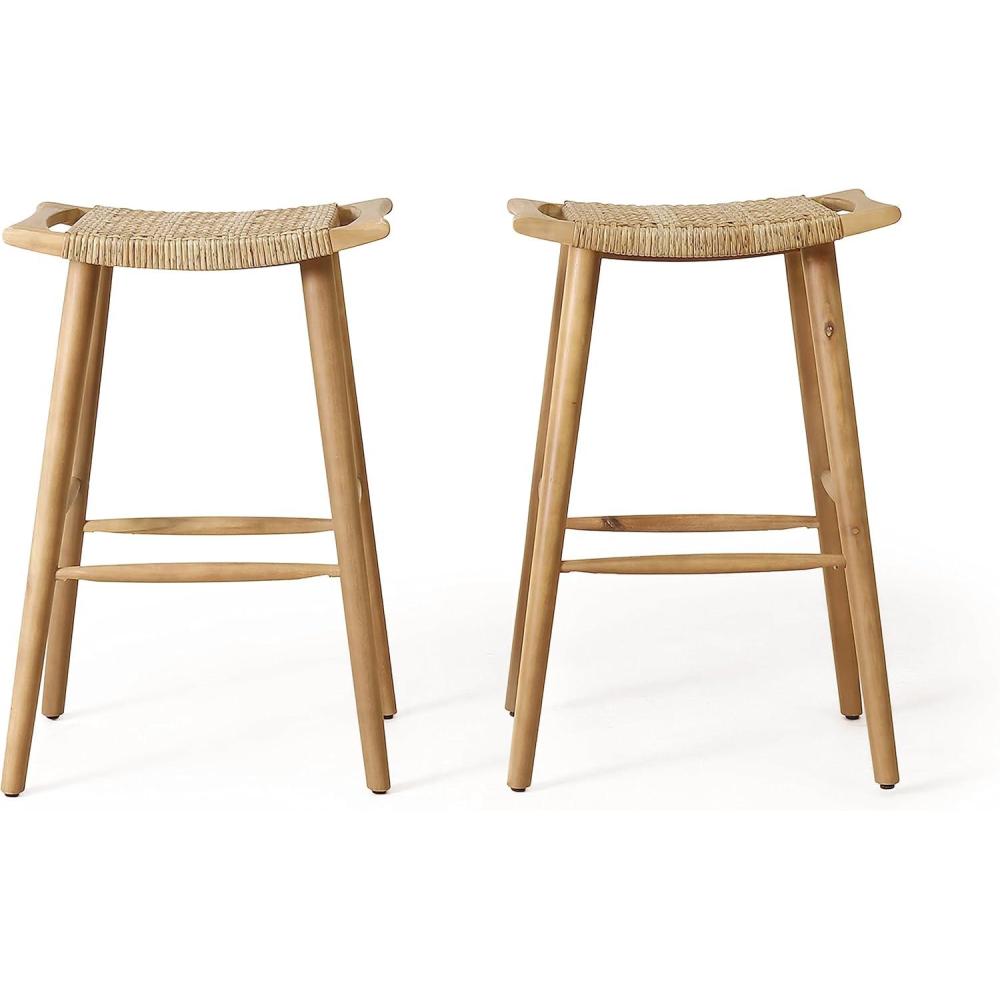 imageChristopher Knight Home Magwen Outdoor Acacia Wood Barstool with Wicker Set of 2 Light Brown and Light MultiBrown