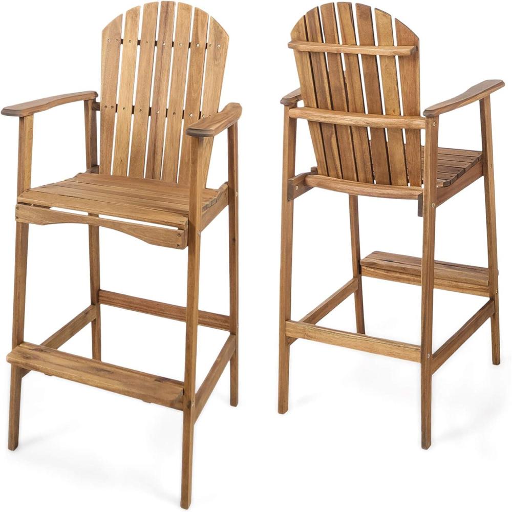 imageChristopher Knight Home Malibu Outdoor Acacia Wood Adirondack Barstools 2Pcs Set Natural Stained