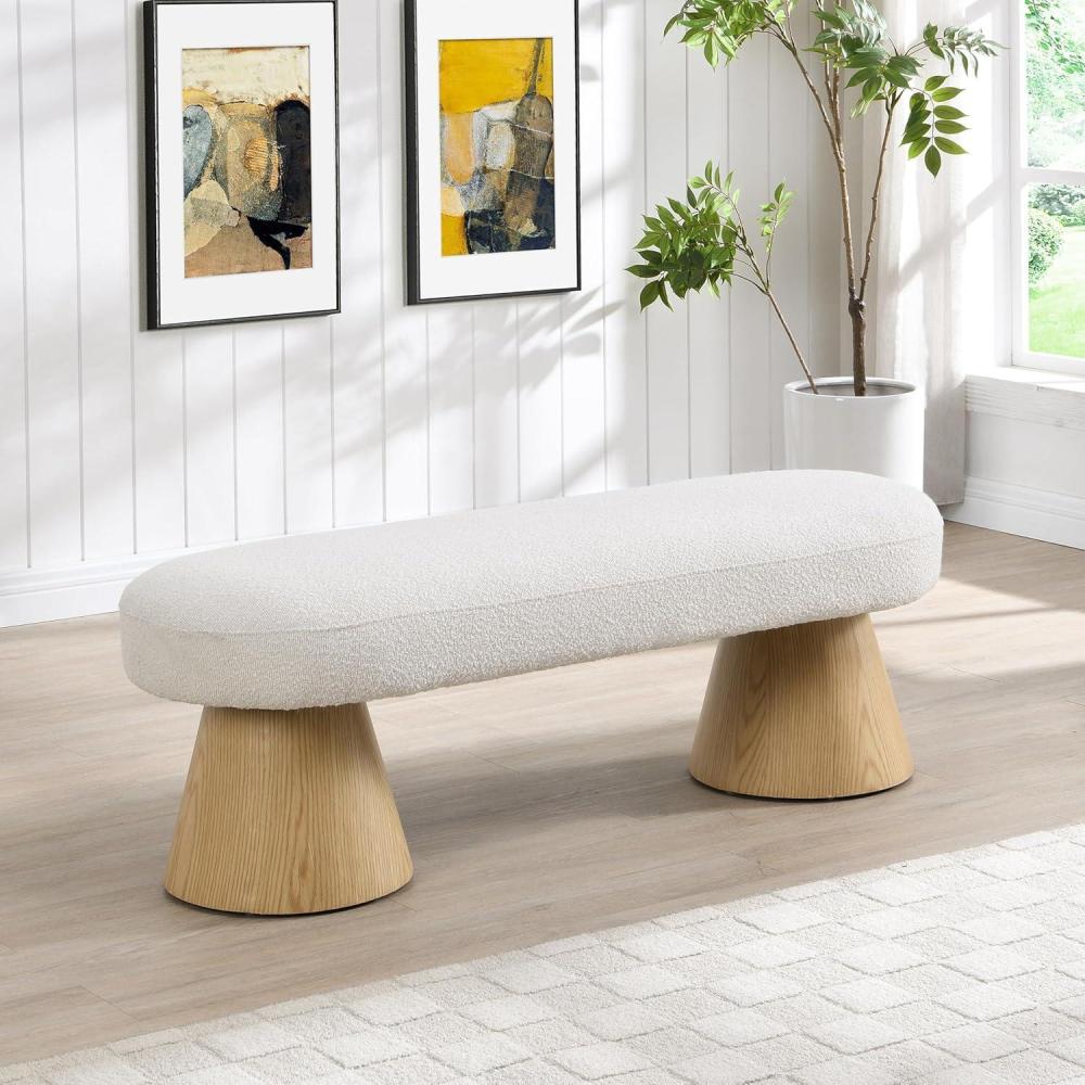 imageChristopher Knight Home Manila 49quot Oval Dining Bench Boucle Ottoman Bench Large Dining Chair Comfort Kitchen Seating Comfort Long Footstool for Living Room Dining Room No Assembly Needed BeigeBeige49