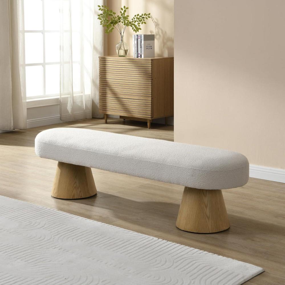 imageChristopher Knight Home Manila 49quot Oval Dining Bench Boucle Ottoman Bench Large Dining Chair Comfort Kitchen Seating Comfort Long Footstool for Living Room Dining Room No Assembly Needed BeigeBeige64