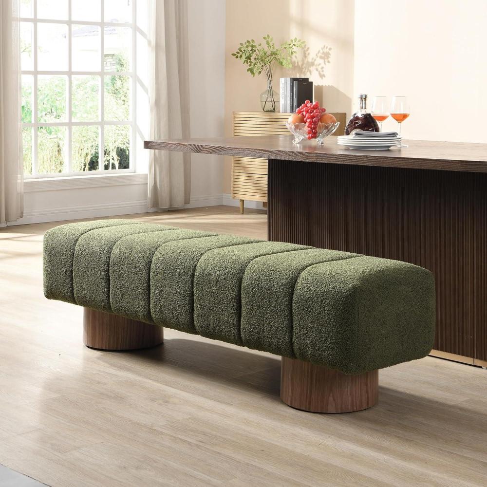 imageChristopher Knight Home Manila 64quot Boucle Dining Bench Upholstered Ottoman Bench Rectangular Dining Seat Spacious Seating Long Footstool for Living Room Dining Room No Assembly Needed BeigeGreen