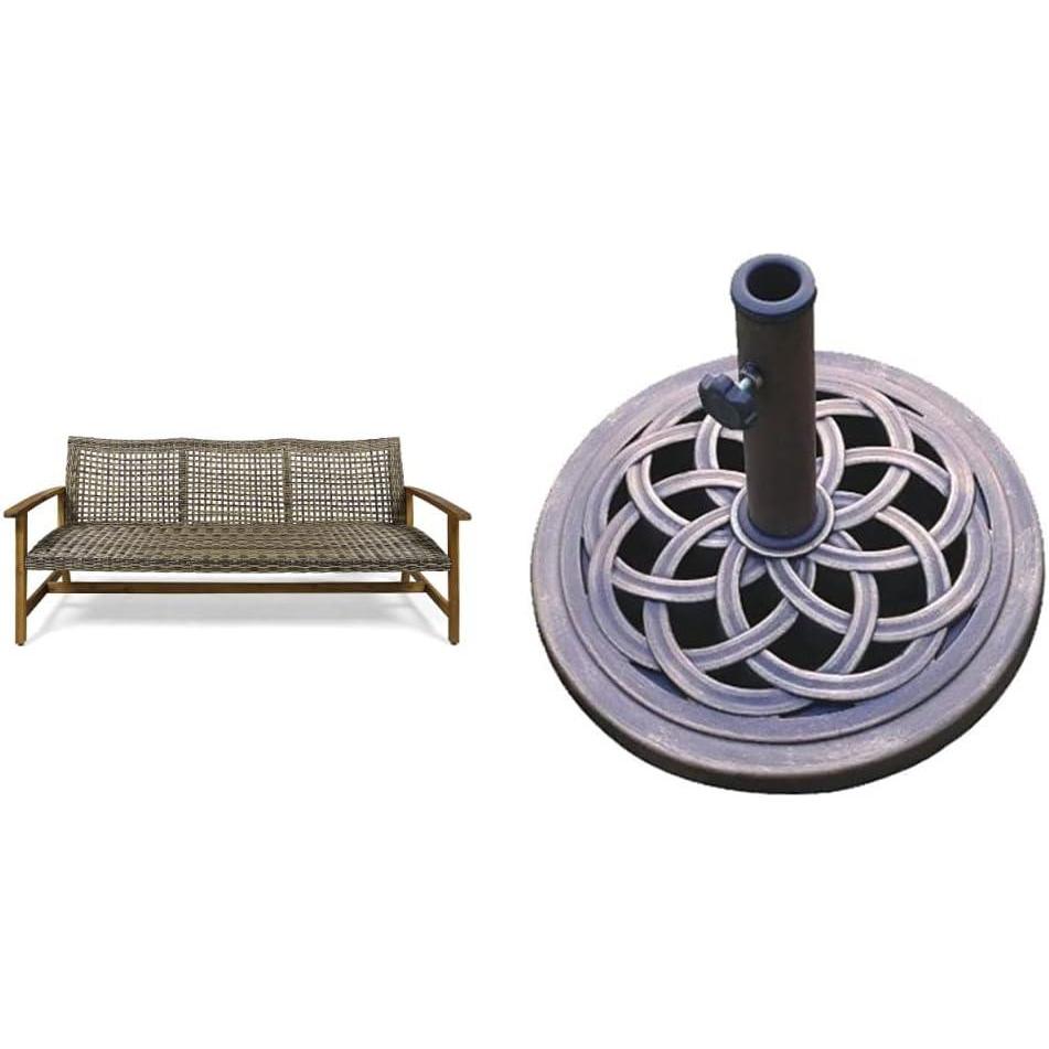 imageChristopher Knight Home Marcia Outdoor Wood Sofa Wicker 7550 x 3100 x 3150 Gray Natural Stained Finish ampamp DC America UBP18181BR 18quot Cast Stone Umbrella Base Bronze Powder Coated Finish