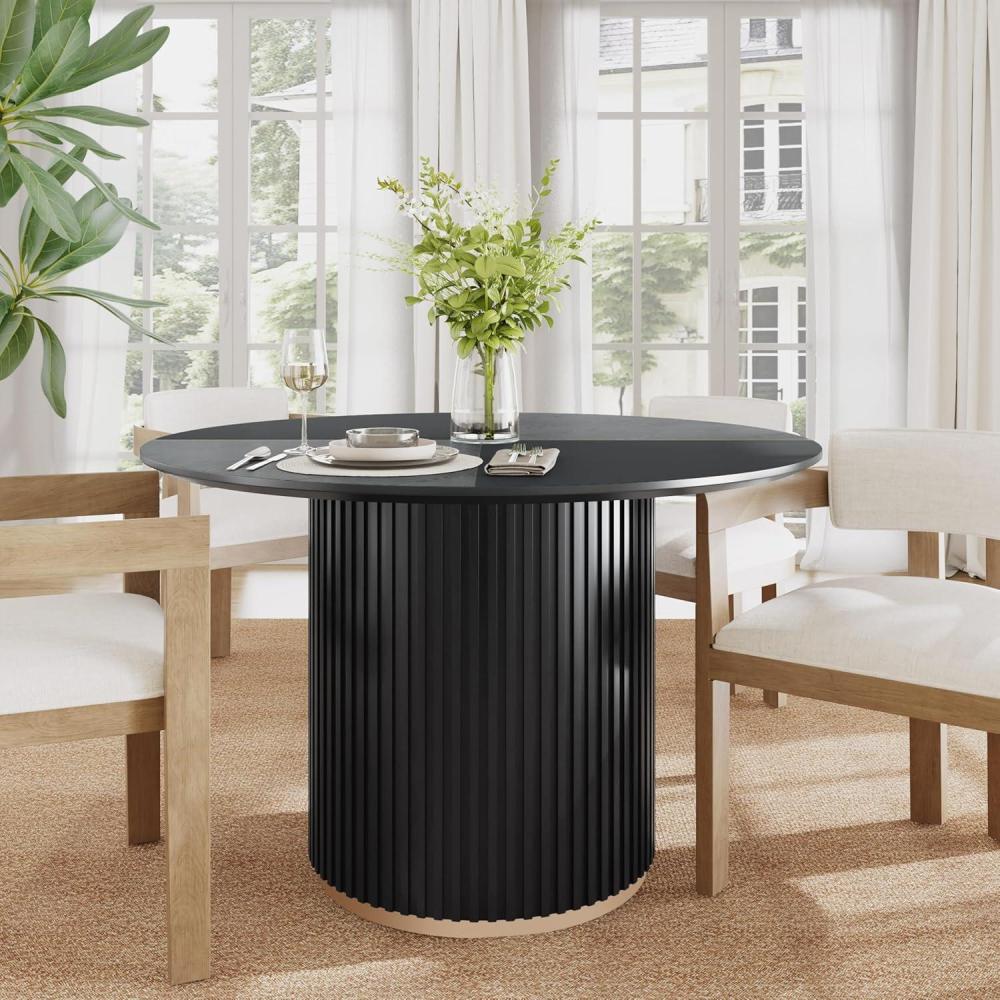 imageChristopher Knight Home Nalinga Modern Dining Table with Round Wood Table Top and Iron Pedestal Base Metal Drum Base Kitchen Table for 46 People Premium Quality Black