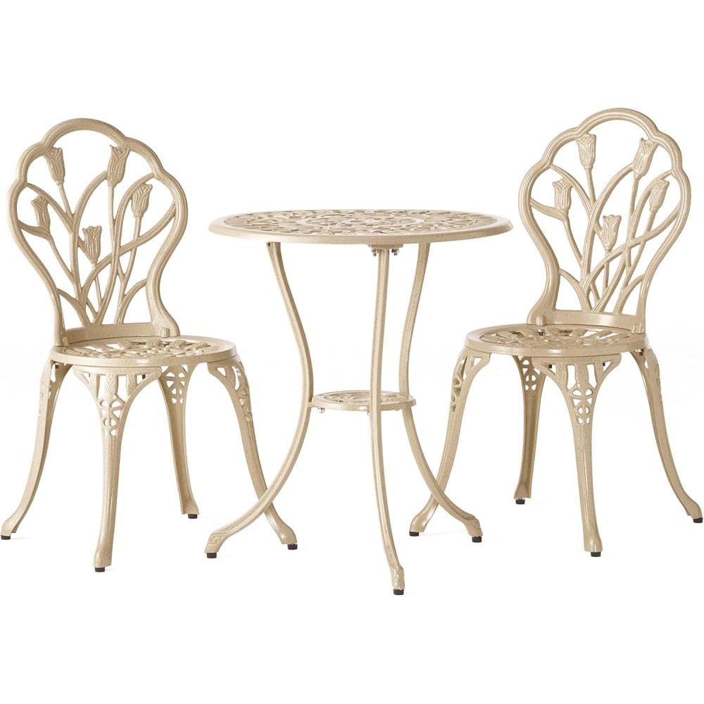 imageChristopher Knight Home Nassau Outdoor Vintage Style Cast Aluminum Bistro Set with Tulips 3Pcs Sand