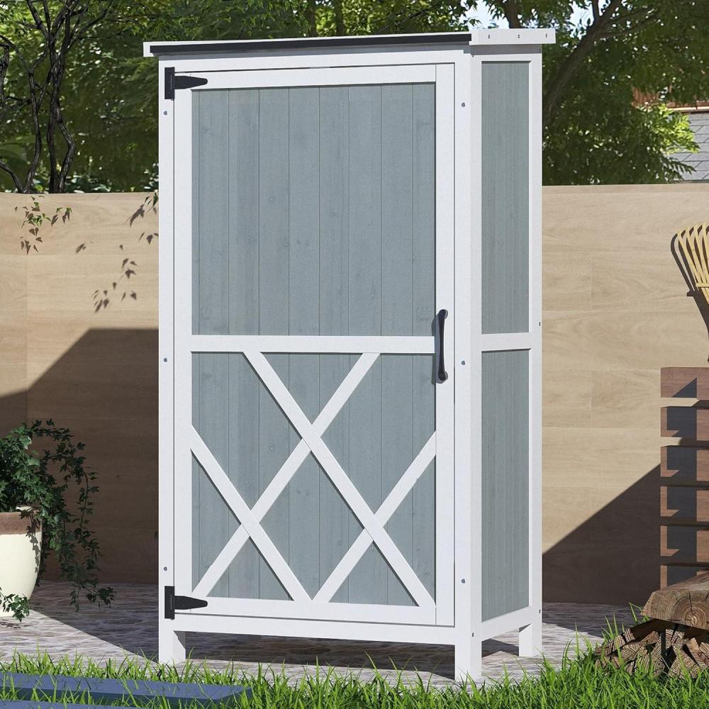 imageChristopher Knight Home Neapo 54quot Patio Storage Shed Wood Tool Shed 5 Storage Zones Garden Tool Organization TwoTone Storage Sheds Hinged Door Storing Tools Cushions Seational Items GrayWhite