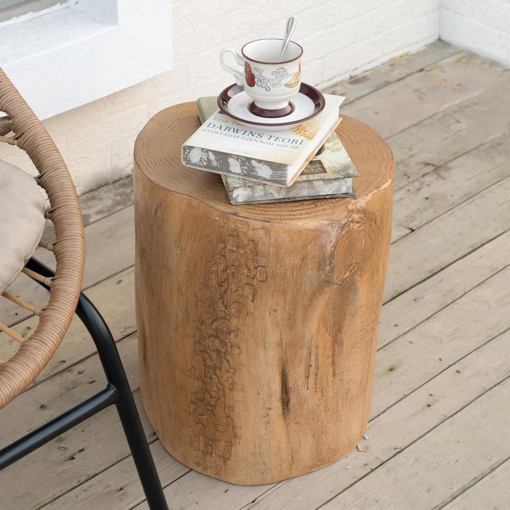 imageChristopher Knight Home Nelda Patio Lightweight Concrete Coffee Table Indoor and Outdoor Table for GardenBackyardPoolsideBalcony MGO Wood Stump Outdoor Side Table with No Assembly Light BrownLight Brown