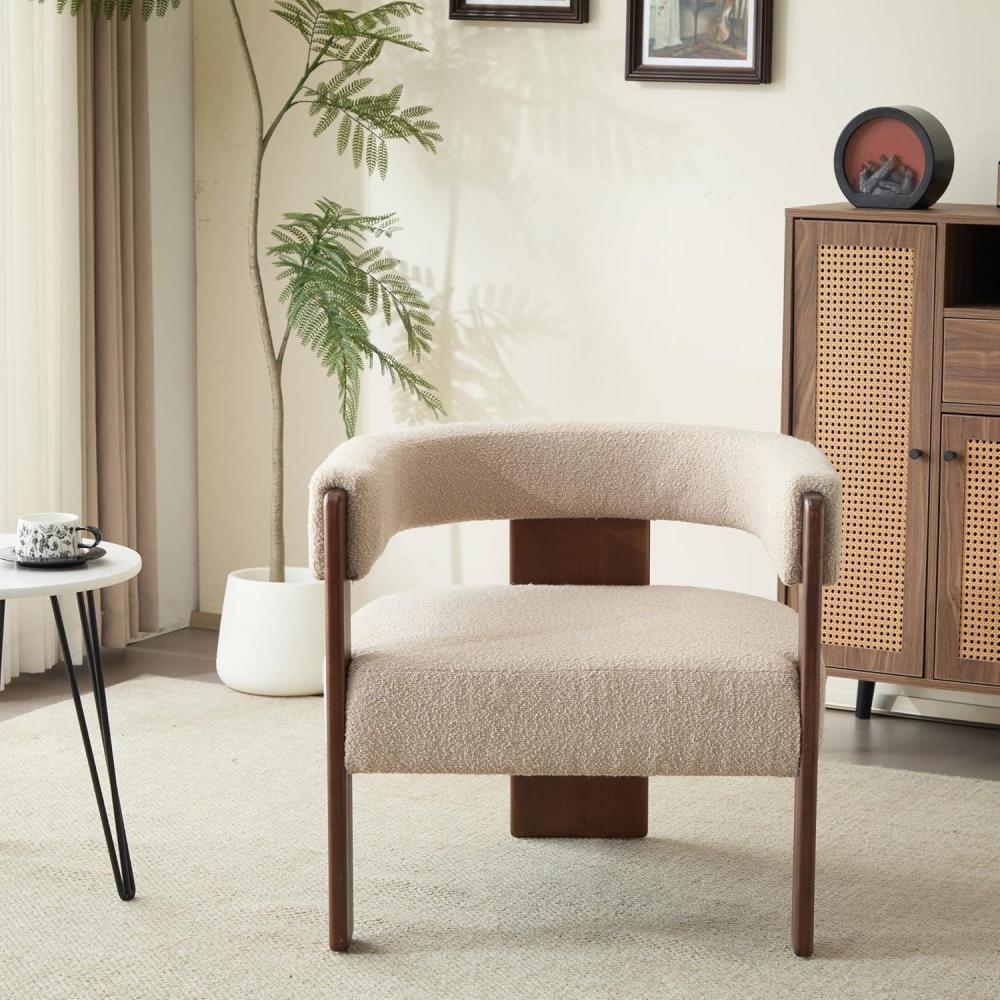 imageChristopher Knight Home Nettie Modern Accent Chair for Living Room Boucle Fabric Single Lounge Sofa Chair with Wooden Frame Comfy Reading Chair for Bedroom Lounge Armchair with Cushion Dark BeigeDark Beige