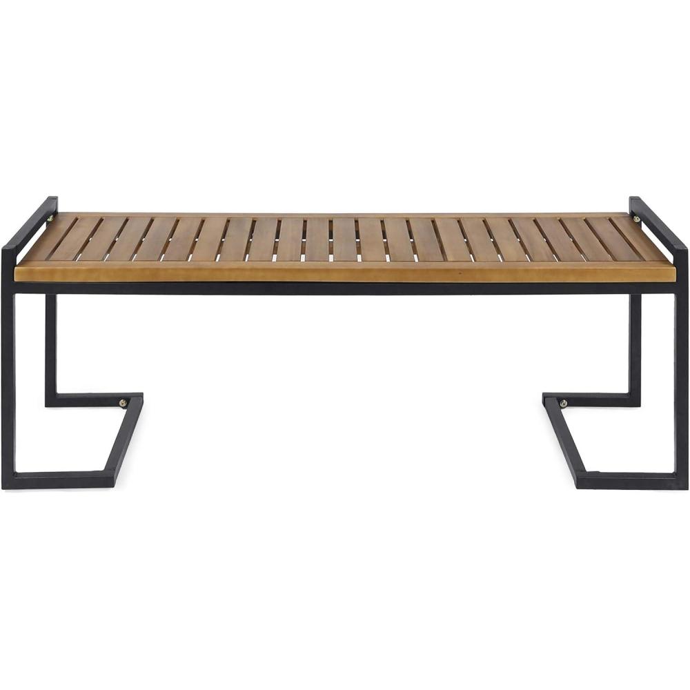 imageChristopher Knight Home Noel Outdoor Industrial Acacia Wood and Iron Bench Teak FinishBlack Metal