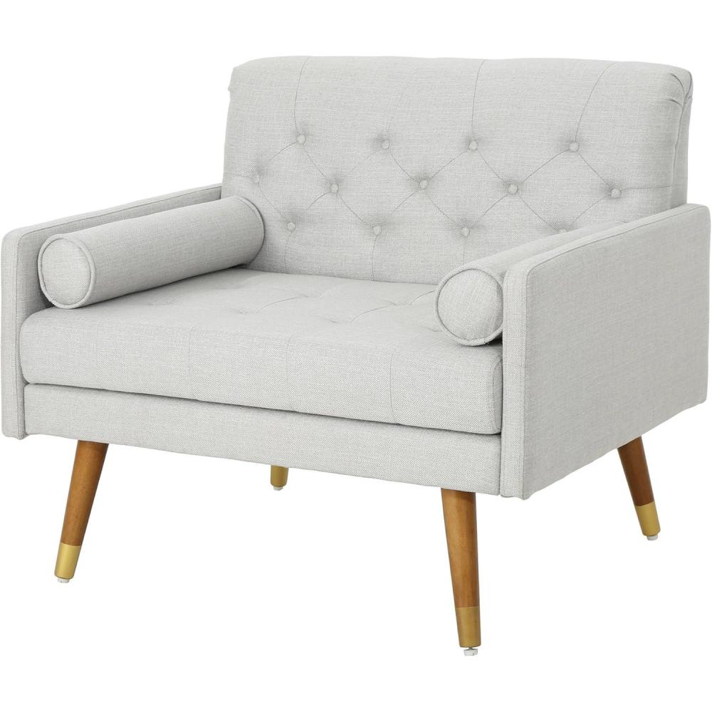 imageChristopher Knight Home Nour Fabric MidCentury Modern Club Chair Blue NaturalLight Gray  Natural