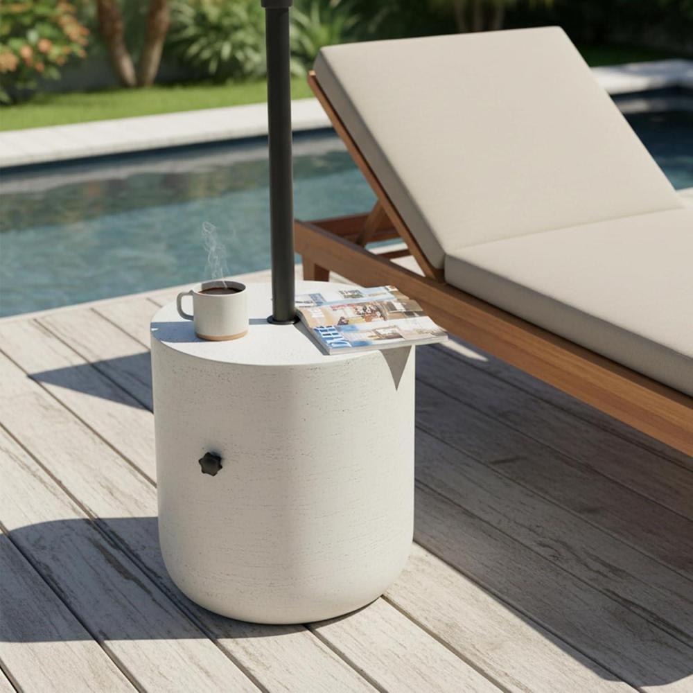imageChristopher Knight Home Ogla 2025 MGO Outdoor Patio Side Table Umbrella Base Heavy Duty Patio Umbrella Stand Outdoor Base with HandTurn Tightening Knob Small Patio Coffee Table White MarbleLime White175