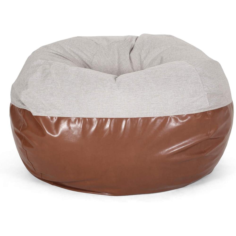 imageChristopher Knight Home Ohnstad 5 Foot Two Toned Bean Bag  Fabric and Faux Leather  BeigeCoffee BrownLight Gray  Coffee Brown