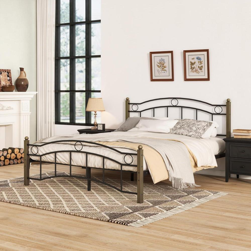 imageChristopher Knight Home Oner Sturdy Metal Full Size Platform Bed Frame with Wavy HeadboardFootboard Full Size Bed Frame No Box Spring Needed Iron Bed Support and Slats Easy Assembly BlackGoldBlackgold