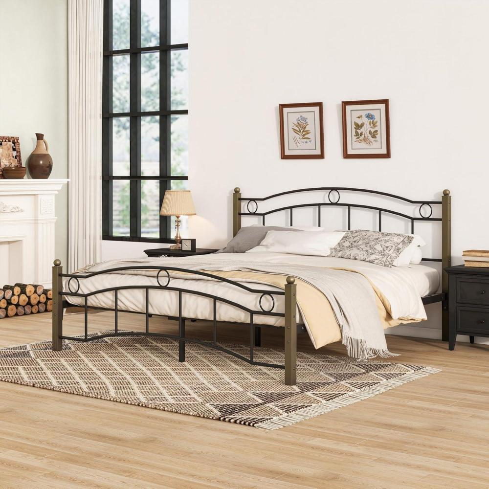 imageChristopher Knight Home Oner Sturdy Metal Full Size Platform Bed Frame with Wavy HeadboardFootboard Full Size Bed Frame No Box Spring Needed Iron Bed Support and Slats Easy Assembly BlackGoldBlack Gold