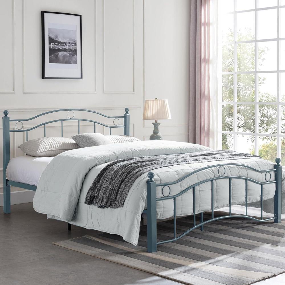 imageChristopher Knight Home Oner Sturdy Metal Full Size Platform Bed Frame with Wavy HeadboardFootboard Full Size Bed Frame No Box Spring Needed Iron Bed Support and Slats Easy Assembly BlackGoldBlue