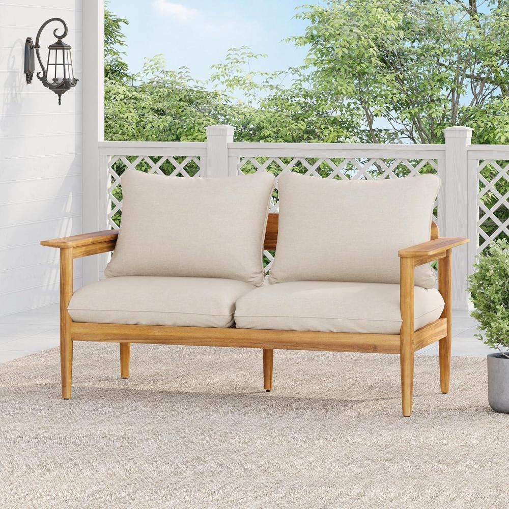 imageChristopher Knight Home Ordel Acacia Wood Outdoor Loveseat Wooden Patio Loveseat Sofa Patio Furniture 2Seater Sofa with Removable CushionsComfy Lounge Sofa Outdoor for 2 PeopleBeigeLight Teak