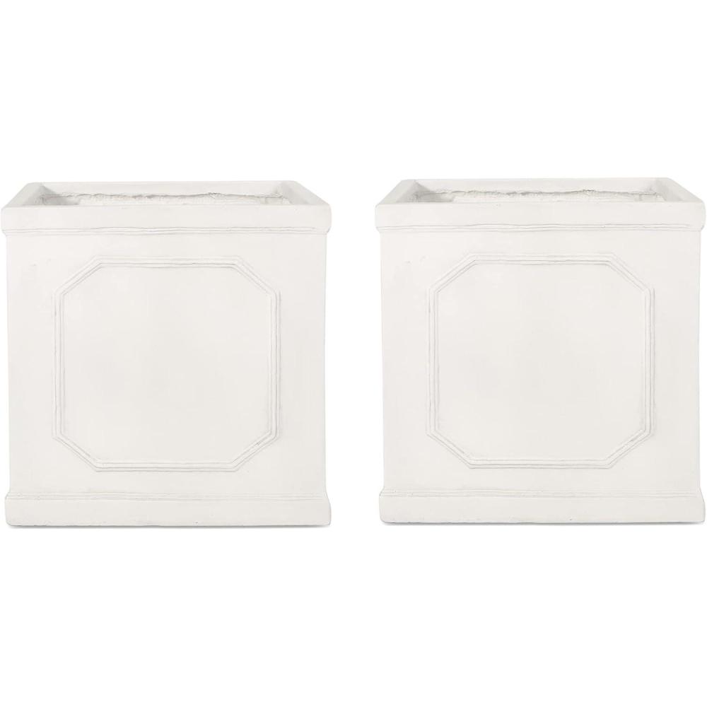 imageChristopher Knight Home Outdoor Lightweight Concrete Large Planters Set of 2 Antique White