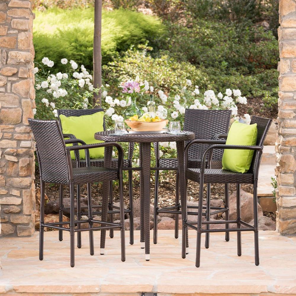 imageChristopher Knight Home Patina Outdoor Wicker 325quot Round Bar Table Set 5Pcs Set Multibrown