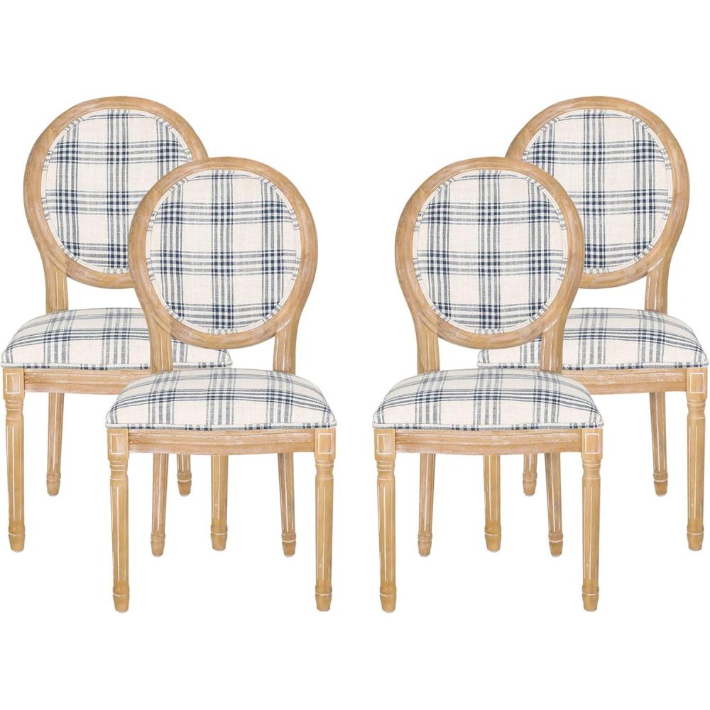 imageChristopher Knight Home Phinnaeus Polyester Beige Fabric Dining Chair Set of 2 2Pcs SetDark Blue Plaid  Light Beige  Natural