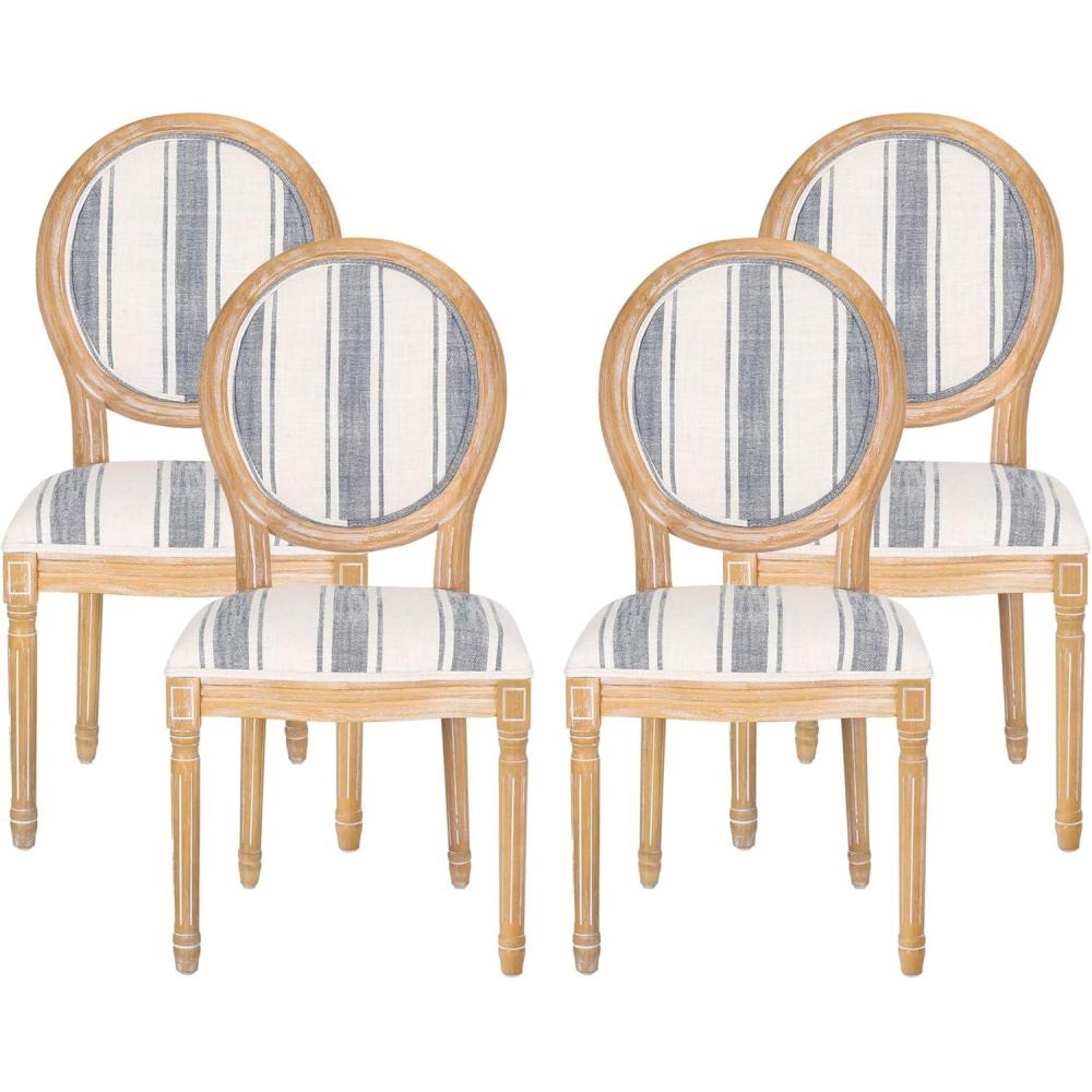 imageChristopher Knight Home Phinnaeus Polyester Beige Fabric Dining Chair Set of 2 2Pcs SetDark Blue Stripes  Light Beige  Natural