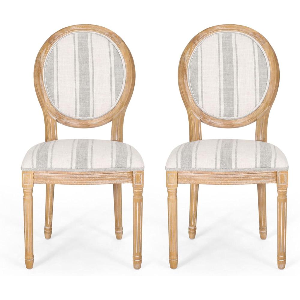 imageChristopher Knight Home Phinnaeus Polyester Beige Fabric Dining Chair Set of 2 2Pcs SetGrey Line Natural