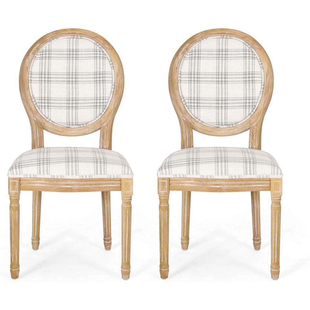 imageChristopher Knight Home Phinnaeus Polyester Beige Fabric Dining Chair Set of 2 2Pcs SetGrey Plaid  Natural